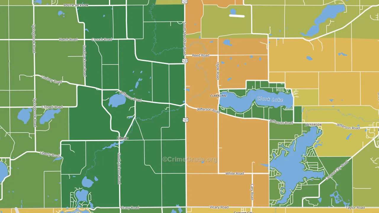 Clarklake, MI Map of Burglary Rates