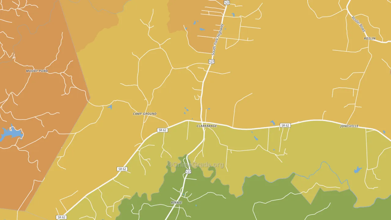 Clarkrange, TN Map of Burglary Rates