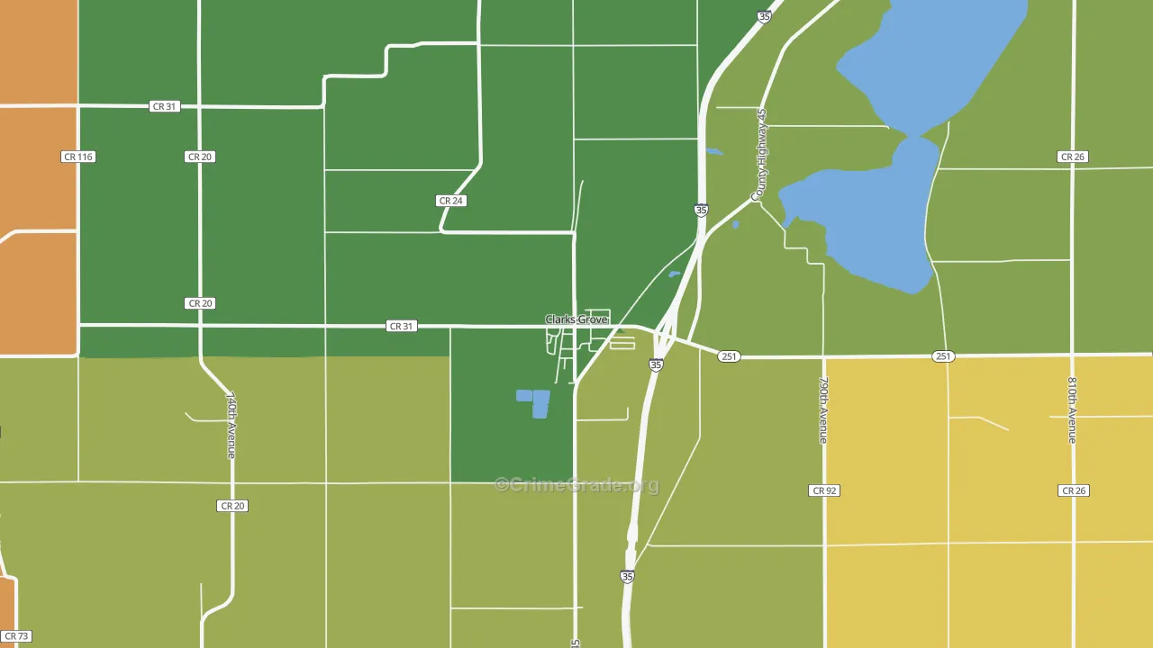 Clarks Grove, MN Map of Burglary Rates