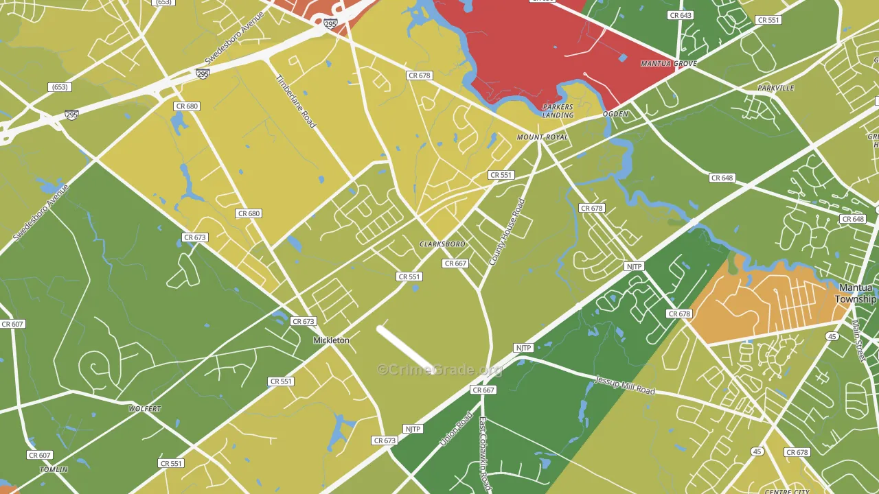 Clarksboro, NJ Map of Burglary Rates
