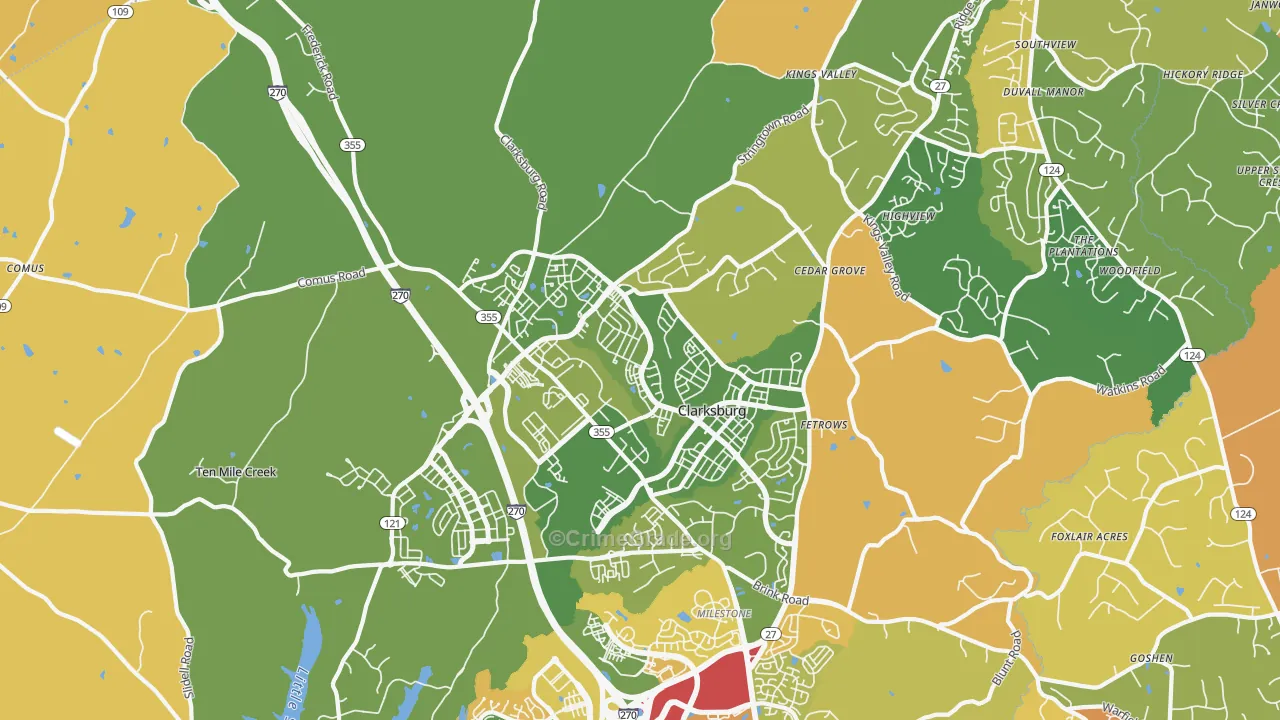 Clarksburg, MD Map of Burglary Rates