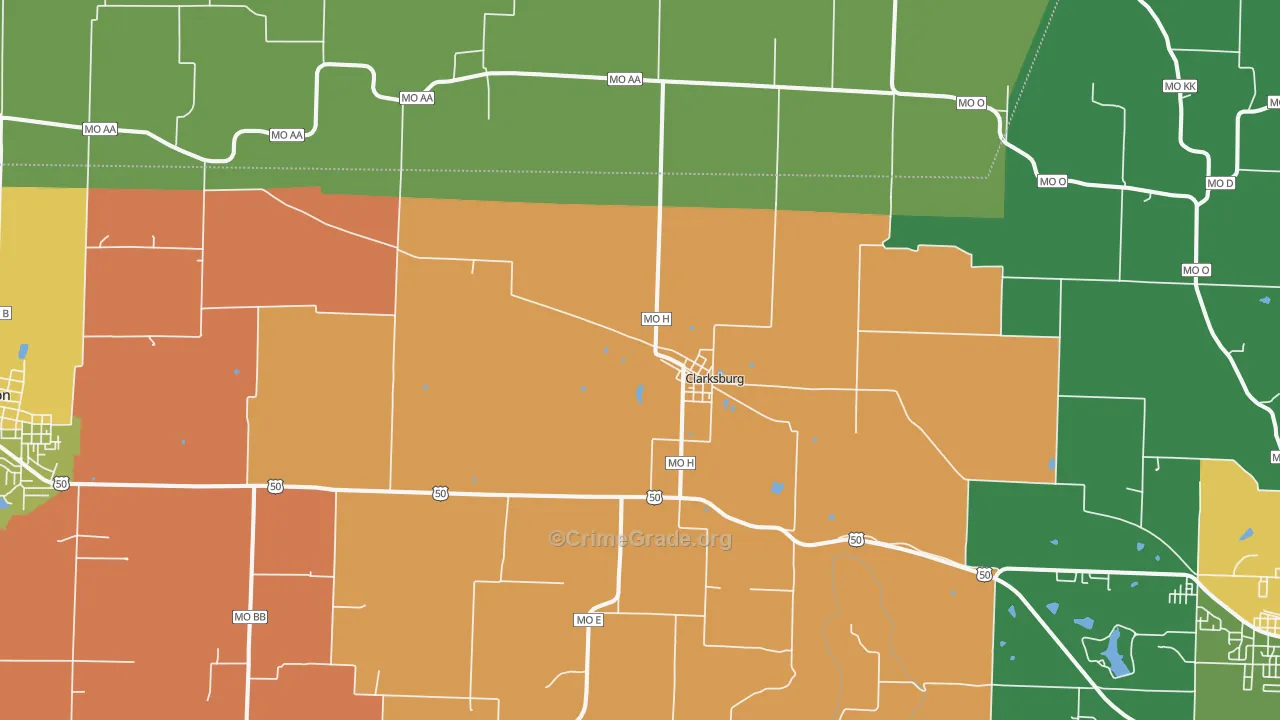 Clarksburg, MO Map of Burglary Rates