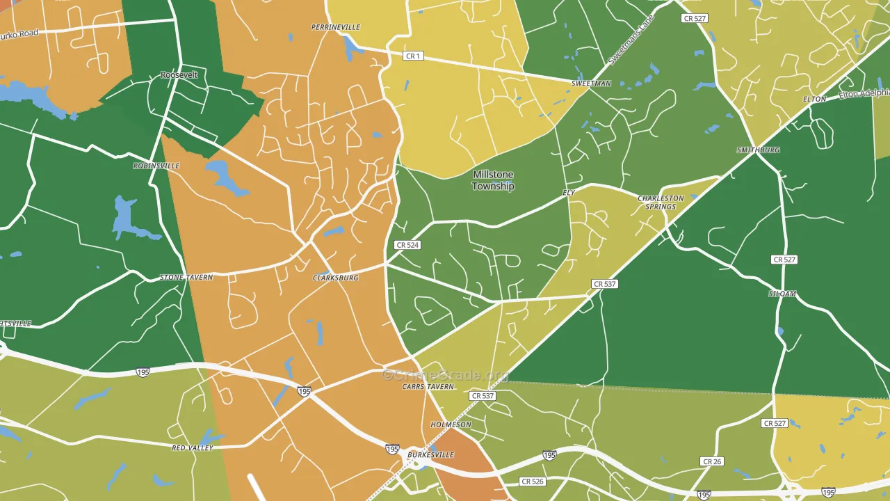 Clarksburg, NJ Map of Burglary Rates