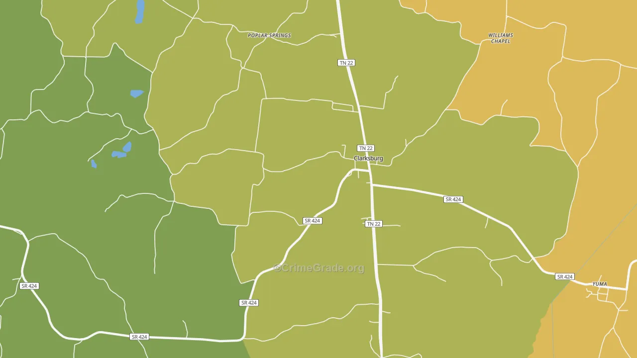 Clarksburg, TN Map of Burglary Rates