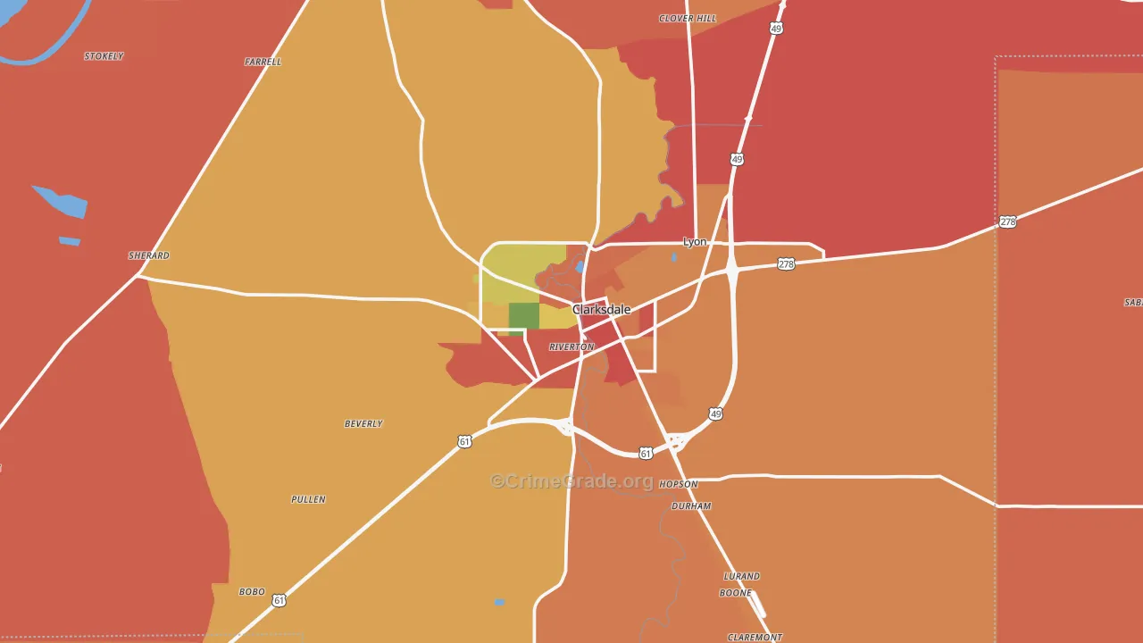 Clarksdale, MS Map of Burglary Rates