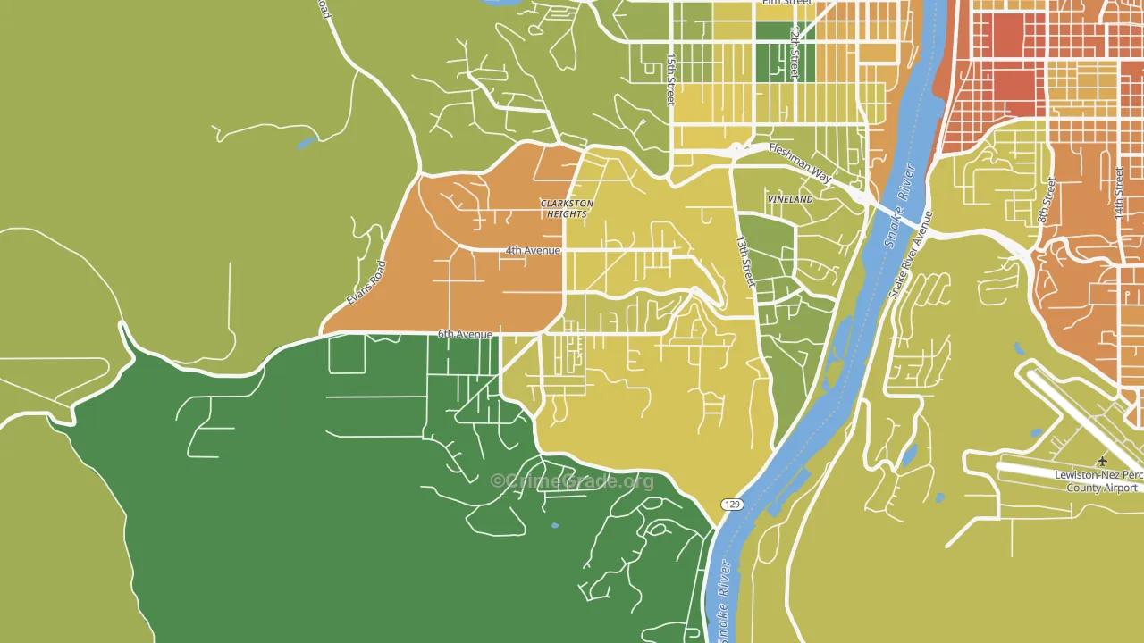 Clarkston Heights-Vineland, WA Map of Burglary Rates