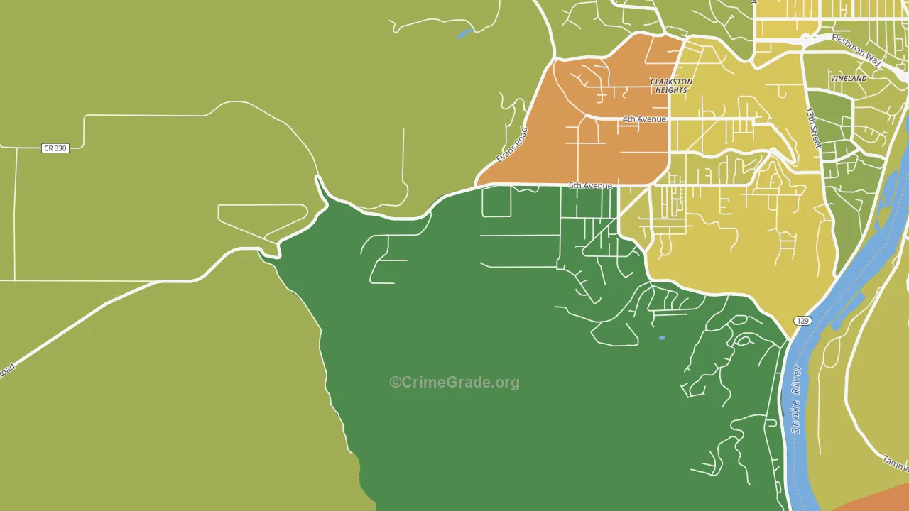 Clarkston Heights, WA Map of Burglary Rates
