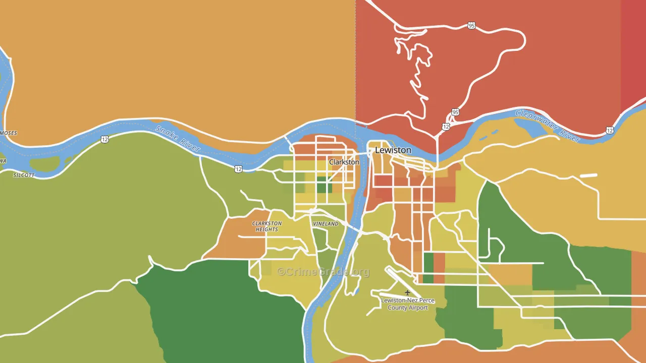 Clarkston, WA Map of Burglary Rates