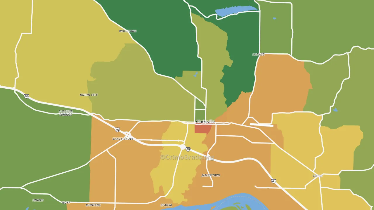 Clarksville, AR Map of Burglary Rates
