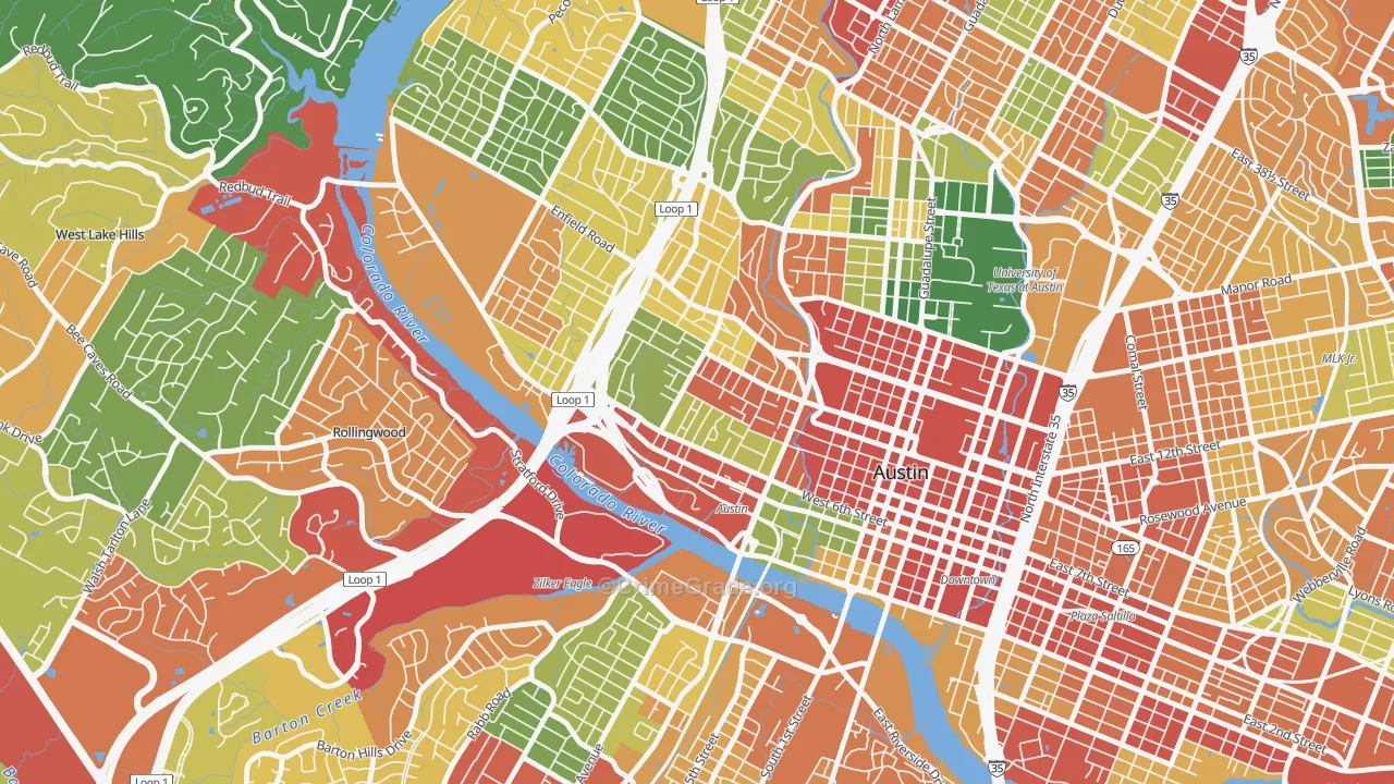 Clarksville, Austin, TX Map of Burglary Rates