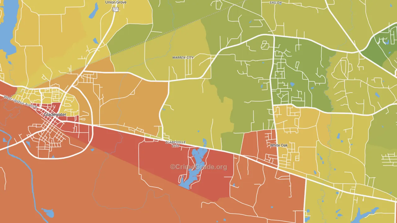 Clarksville City, TX Map of Burglary Rates