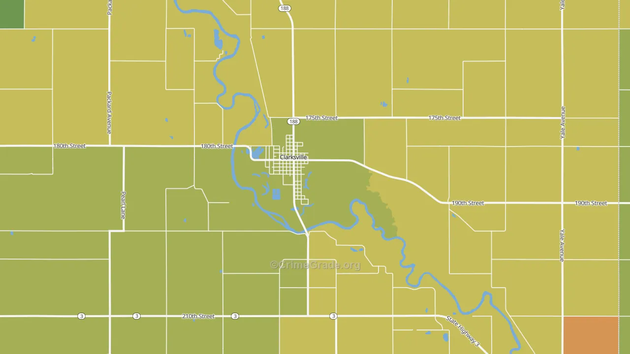 Clarksville, IA Map of Burglary Rates