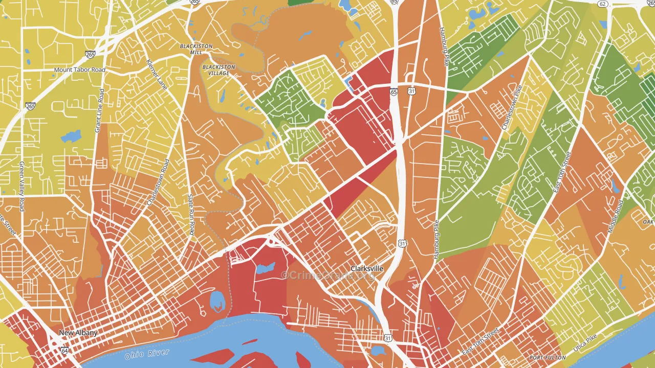 Clarksville, IN Map of Burglary Rates