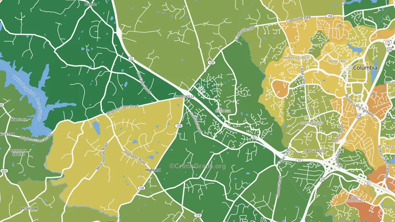 Clarksville, MD Map of Burglary Rates
