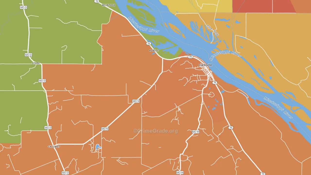 Clarksville, MO Map of Burglary Rates