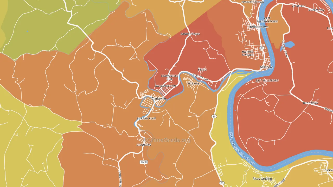 Clarksville, PA Map of Burglary Rates