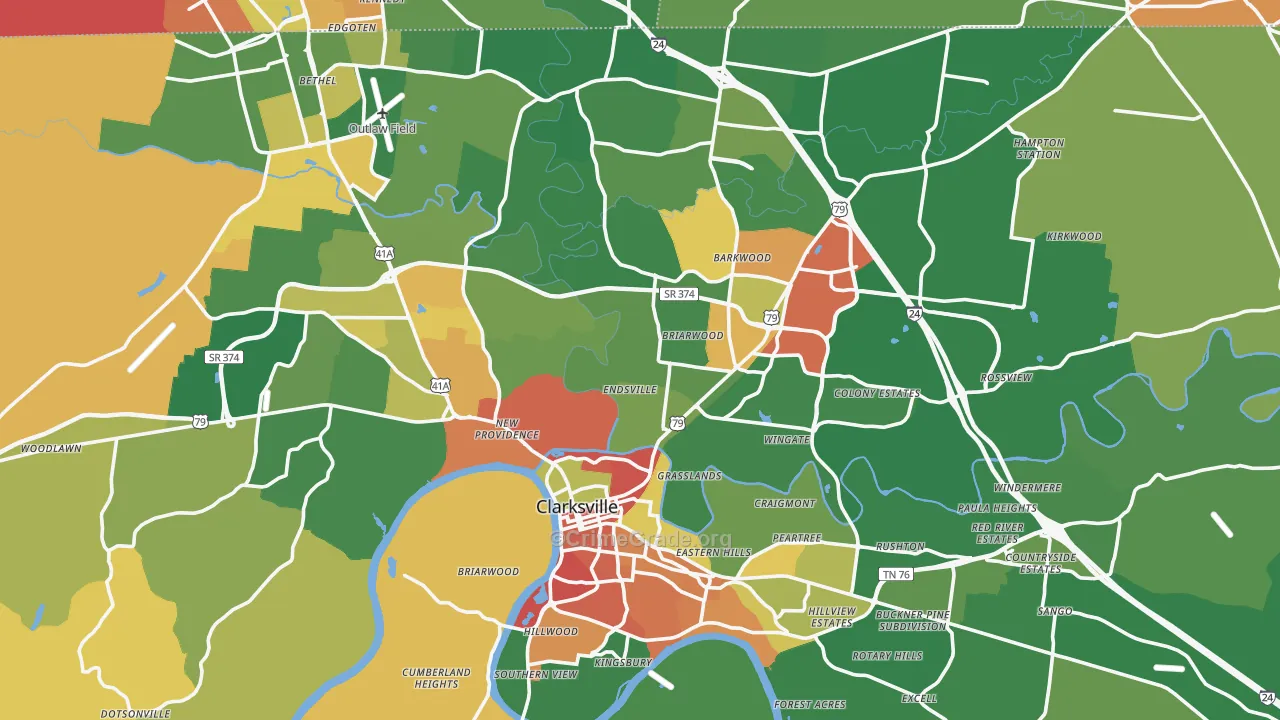 Clarksville, TN Map of Burglary Rates