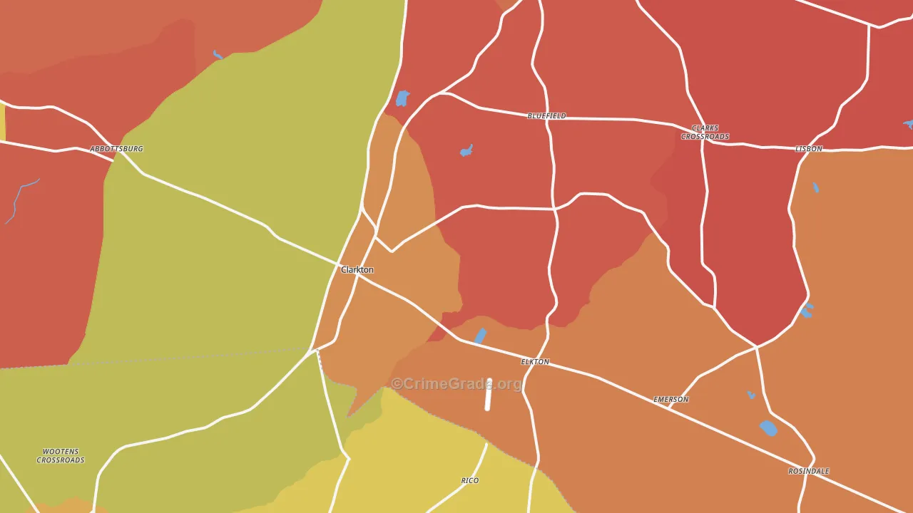 Clarkton, NC Map of Burglary Rates