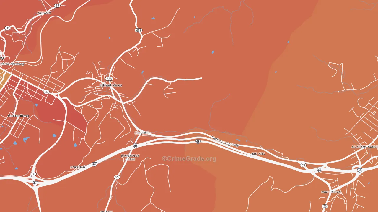 Clarysville, MD Map of Burglary Rates