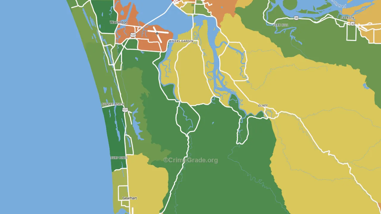 Clatsop County, OR Map of Burglary Rates