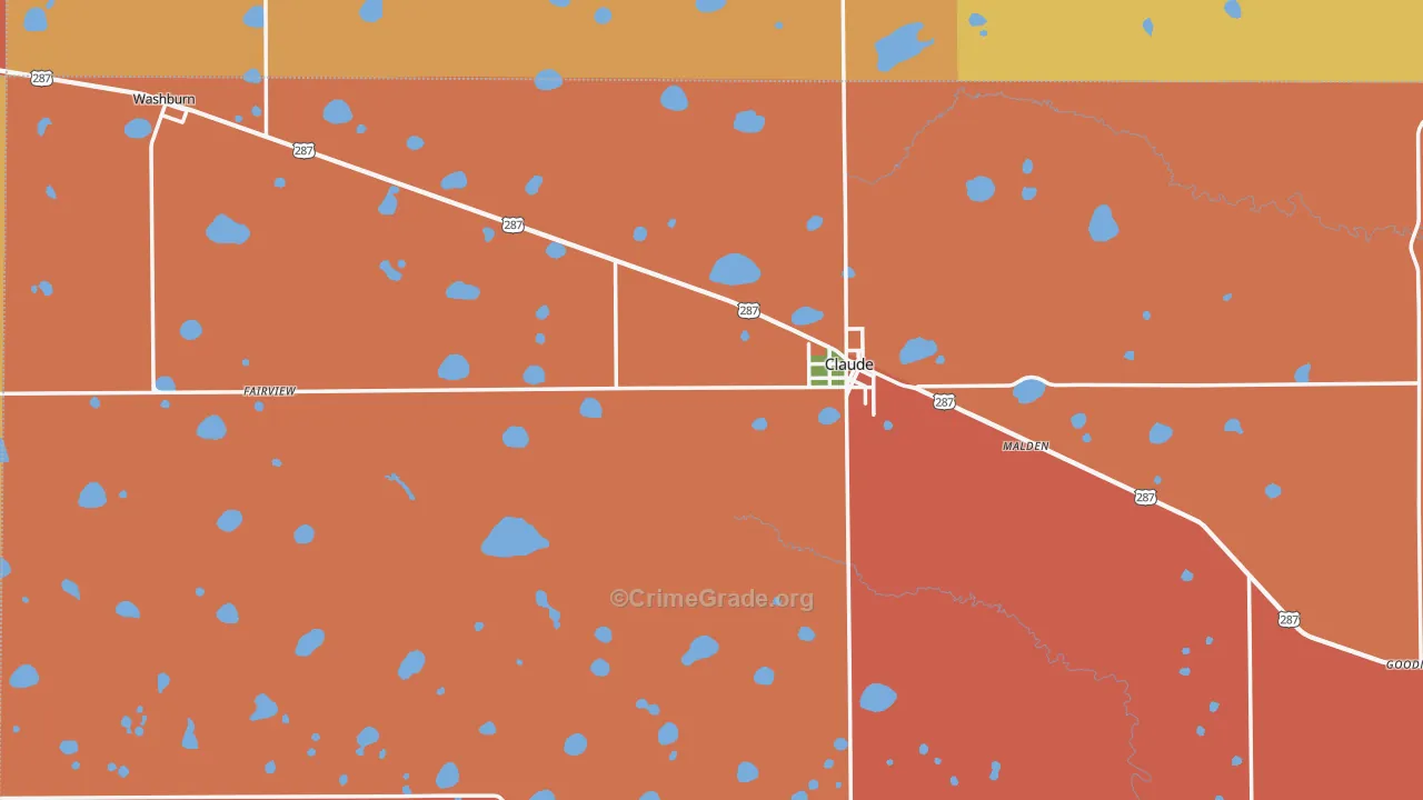 Claude, TX Map of Burglary Rates