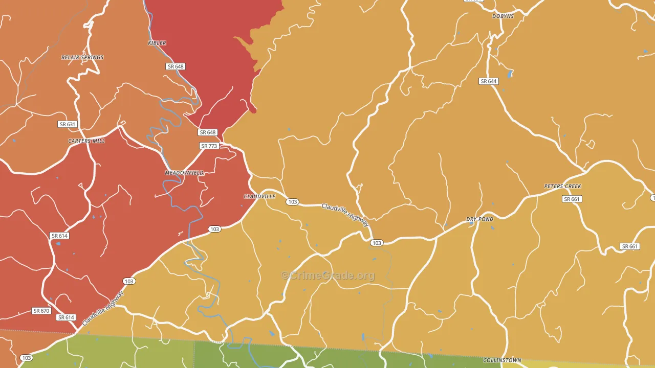 Claudville, VA Map of Burglary Rates