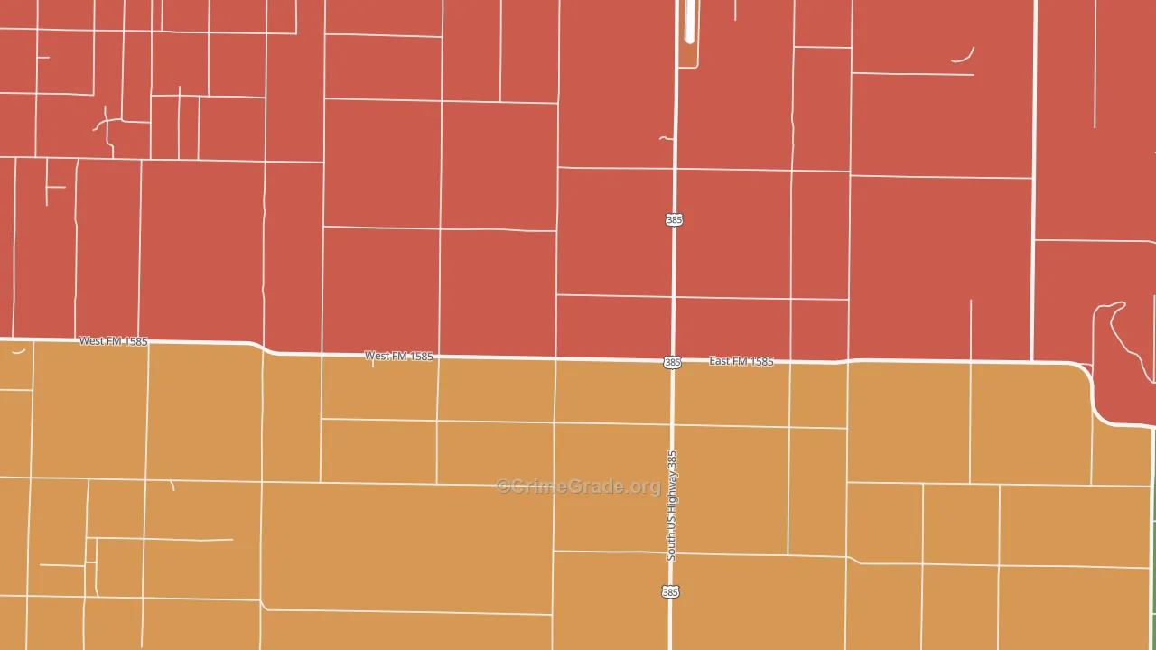 Clauene, TX Map of Burglary Rates