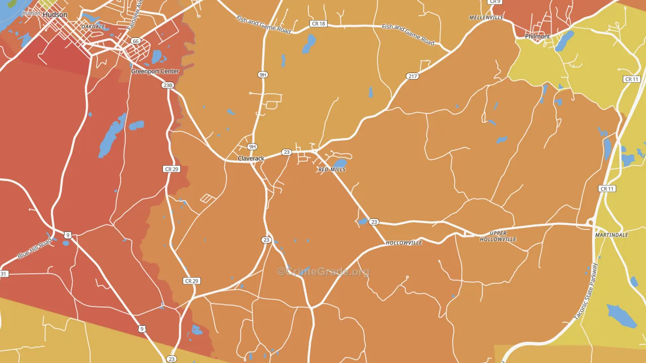 Claverack, NY Map of Burglary Rates