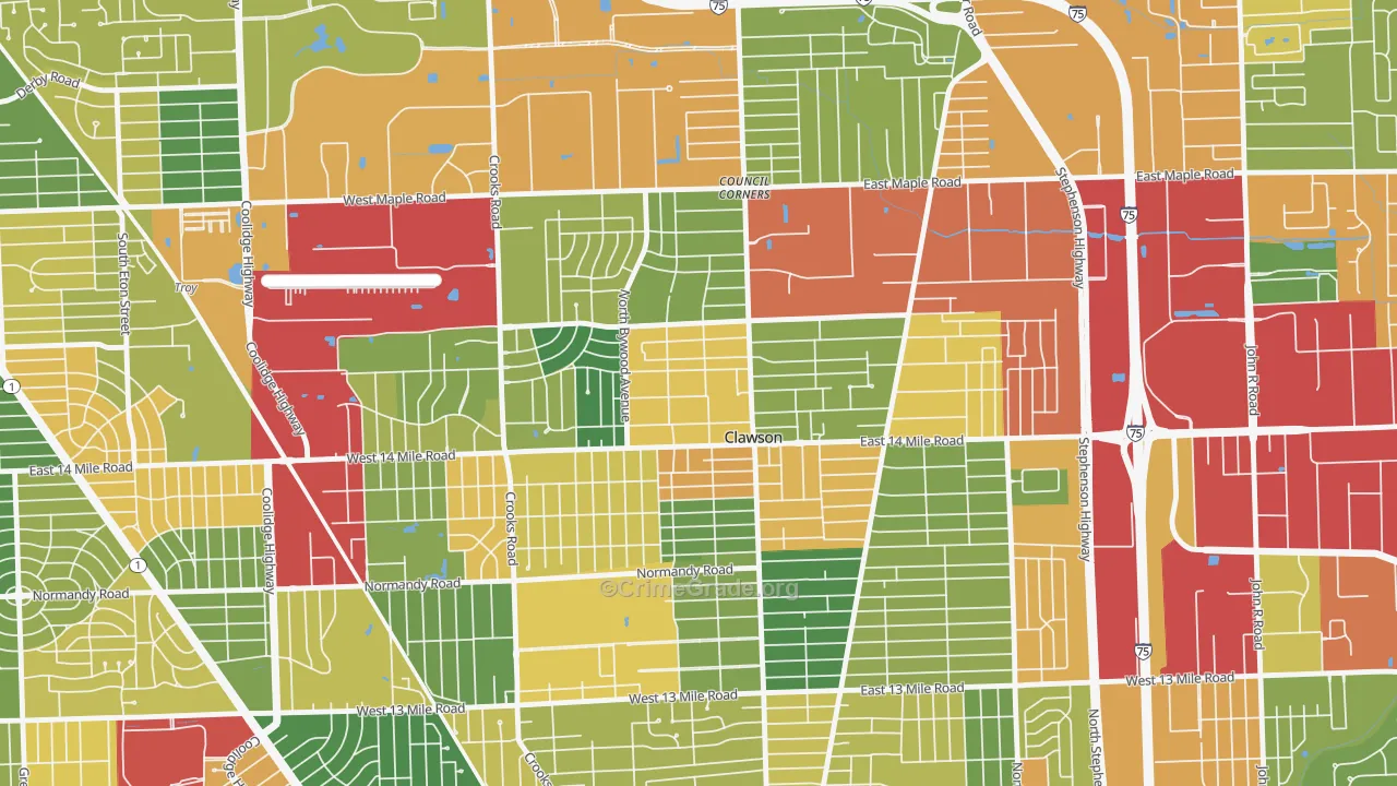 Clawson, MI Map of Burglary Rates