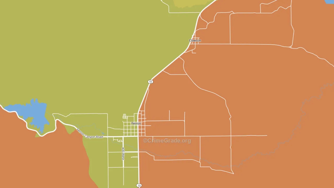Clawson, UT Map of Burglary Rates