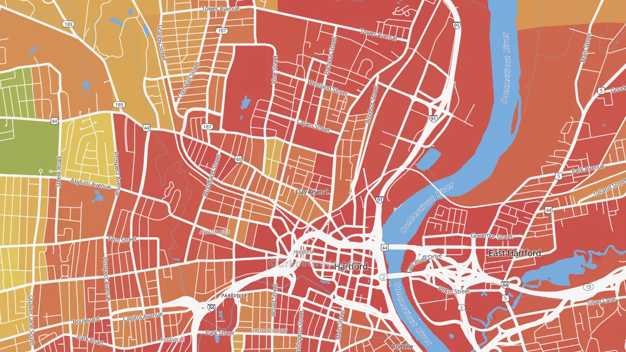 Clay Arsenal, Hartford, CT Map of Burglary Rates
