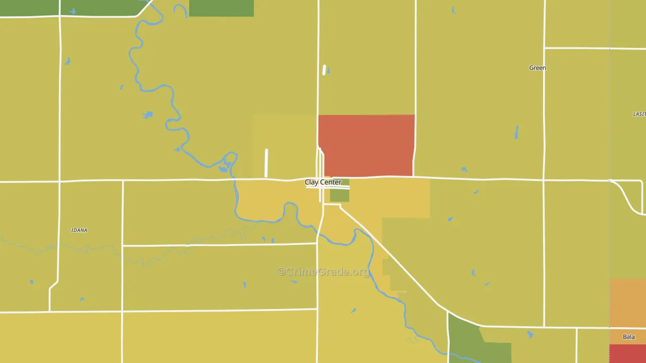 Clay Center, KS Map of Burglary Rates