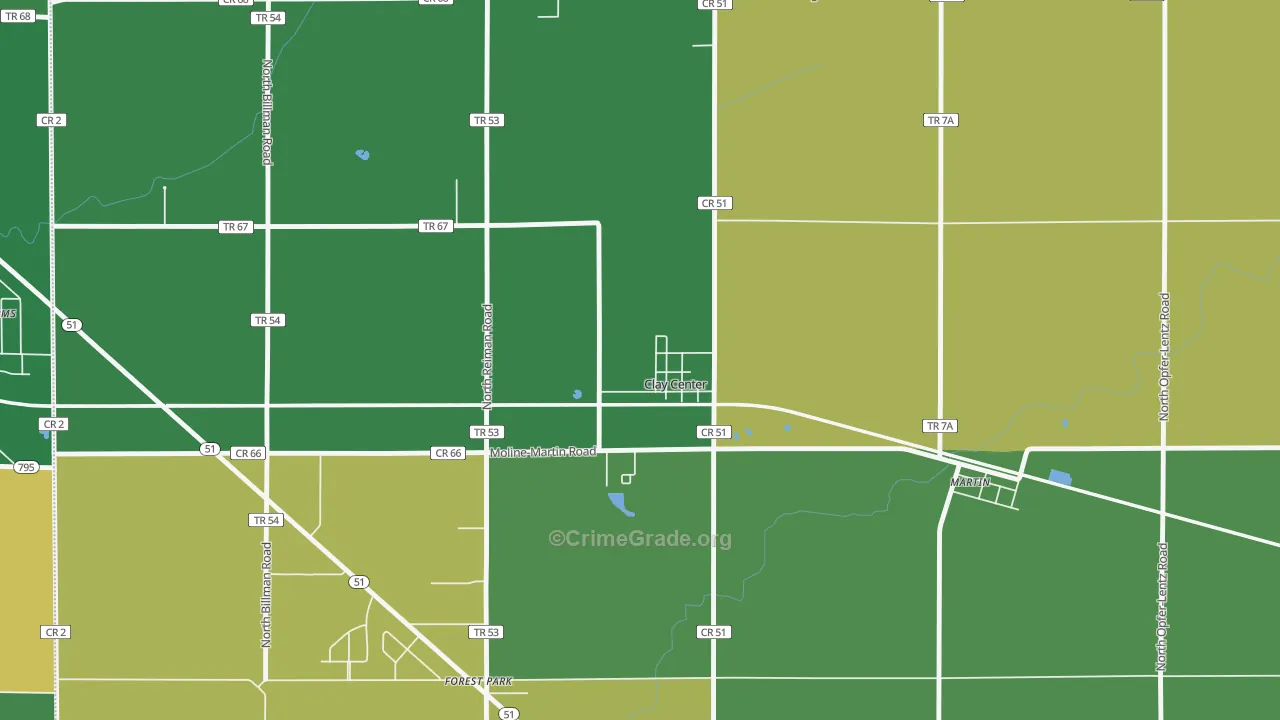 Clay Center, OH Map of Burglary Rates
