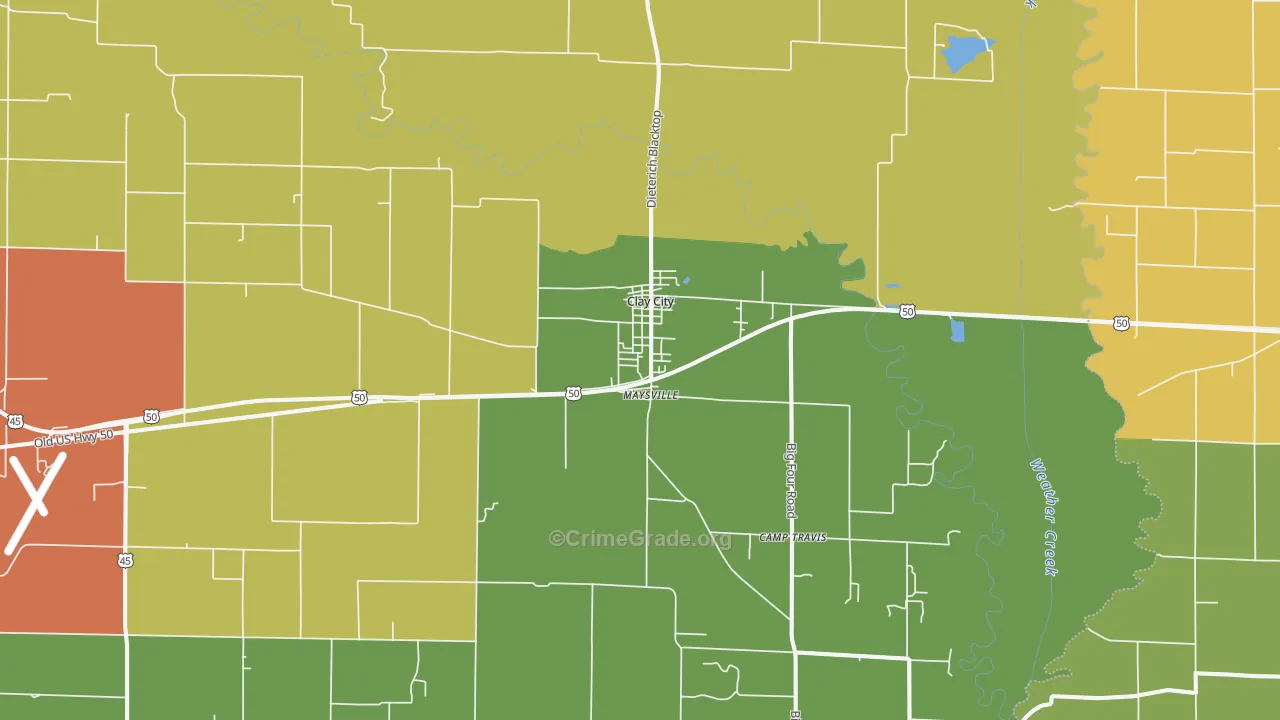 Clay City, IL Map of Burglary Rates