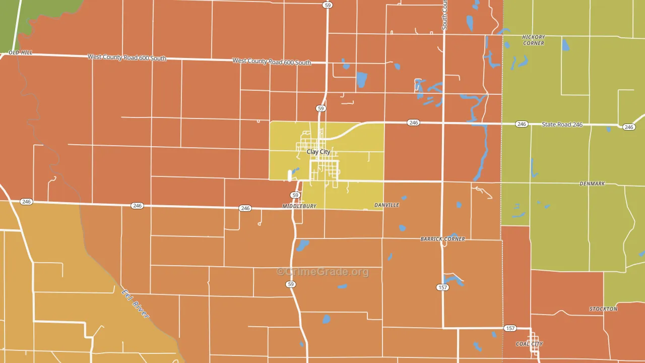 Clay City, IN Map of Burglary Rates