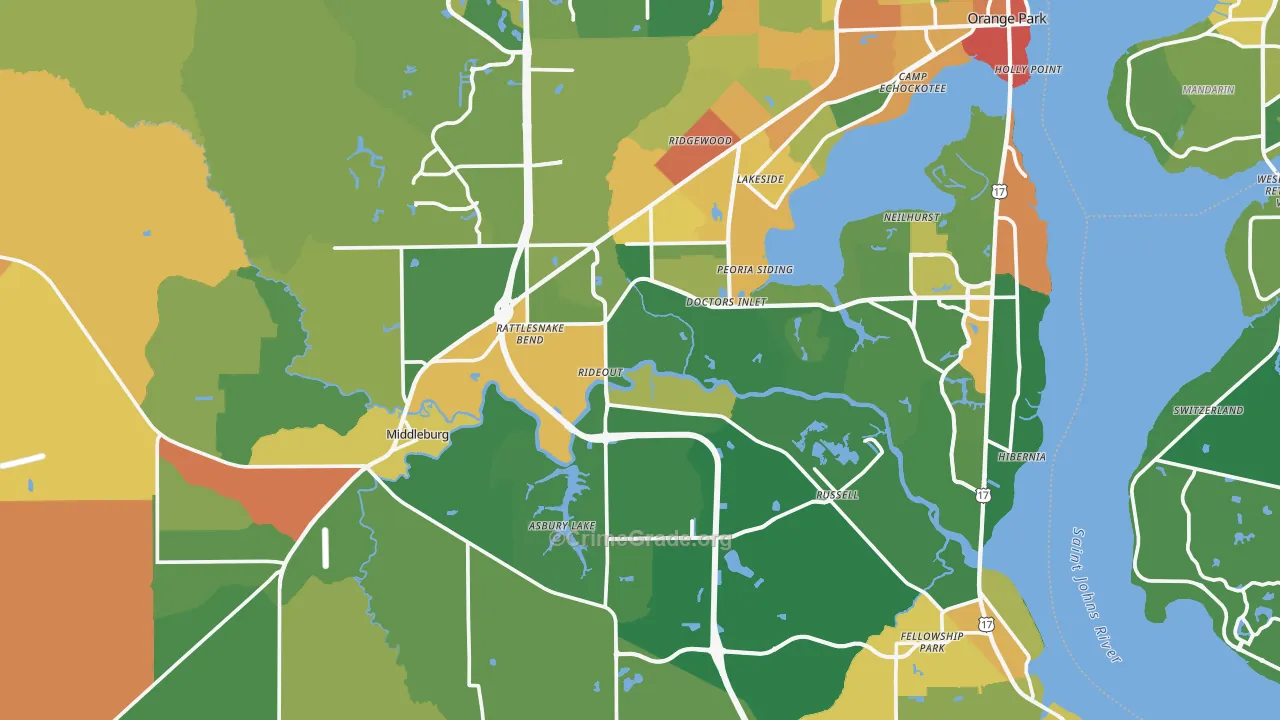 Clay County, FL Map of Burglary Rates