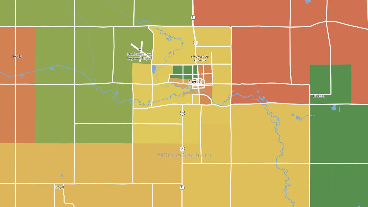 Clay County, IA Map of Burglary Rates
