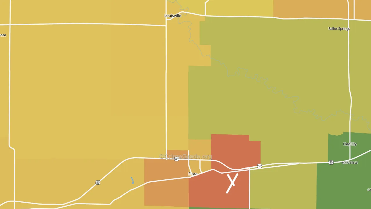 Clay County, IL Map of Burglary Rates