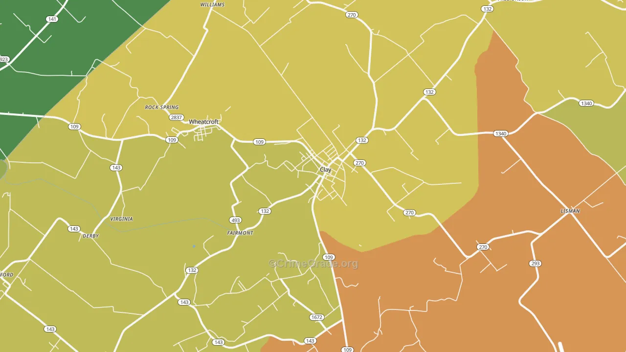 Clay, KY Map of Burglary Rates