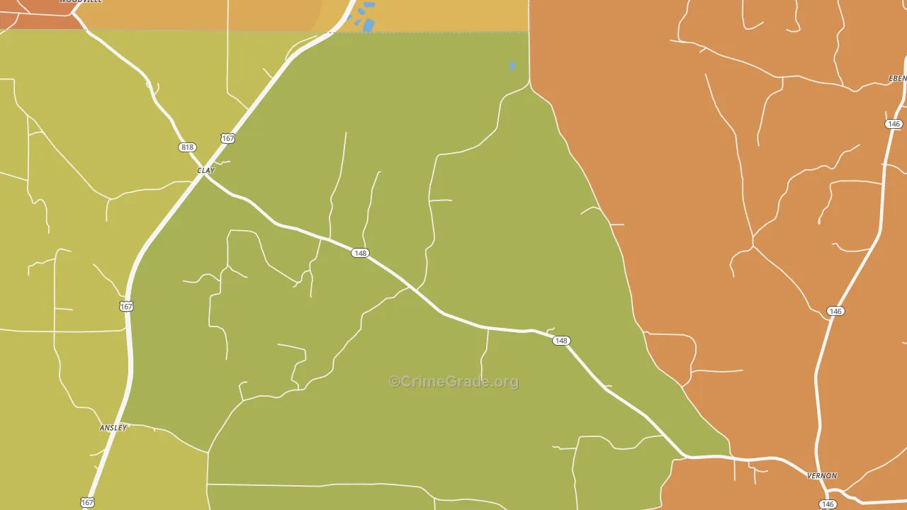 Clay, LA Map of Burglary Rates