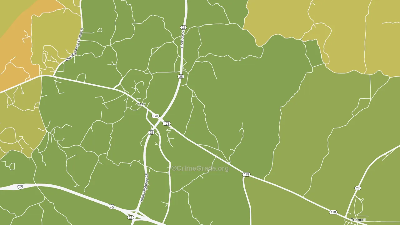Clay, MS Map of Burglary Rates