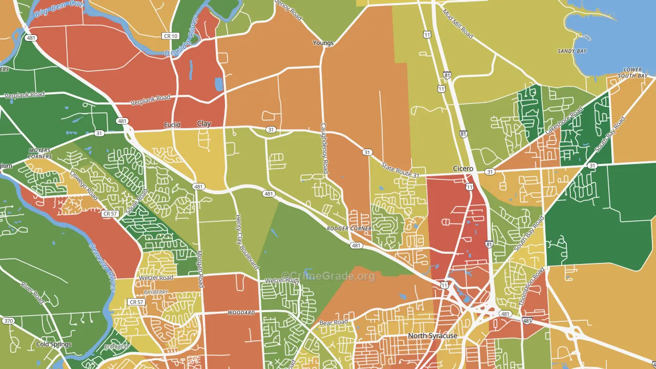 Clay, NY Map of Burglary Rates