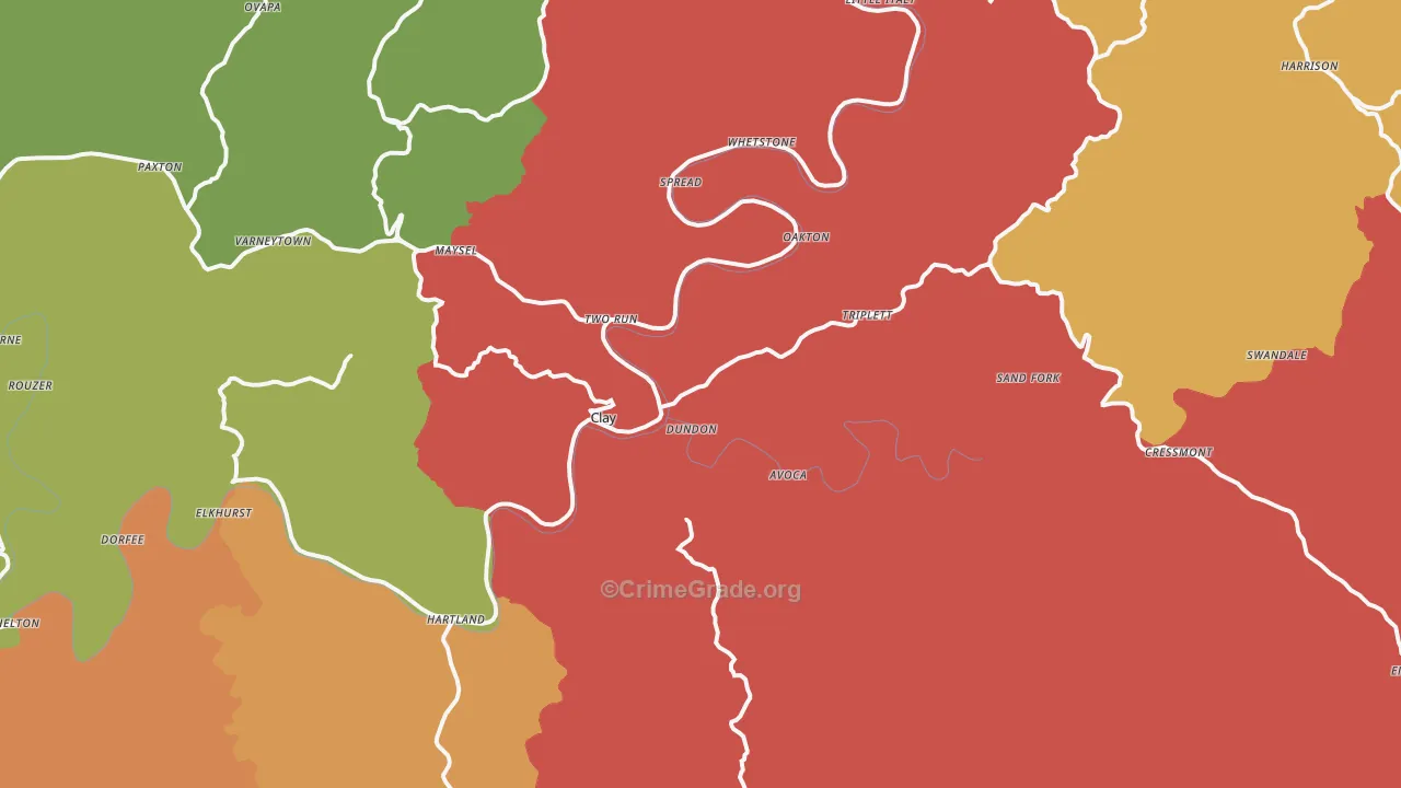 Clay, WV Map of Burglary Rates