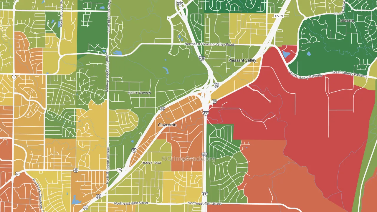 Claycomo, MO Map of Burglary Rates