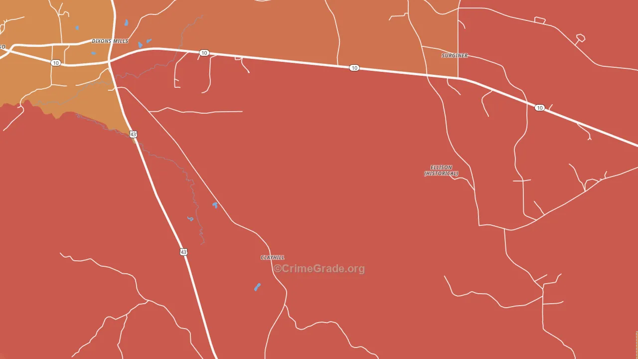 Clayhill, AL Map of Burglary Rates