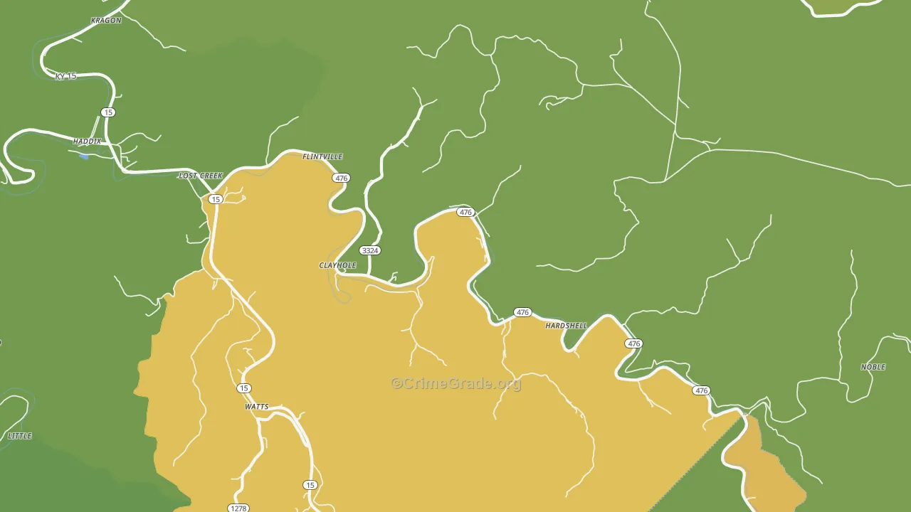 Clayhole, KY Map of Burglary Rates