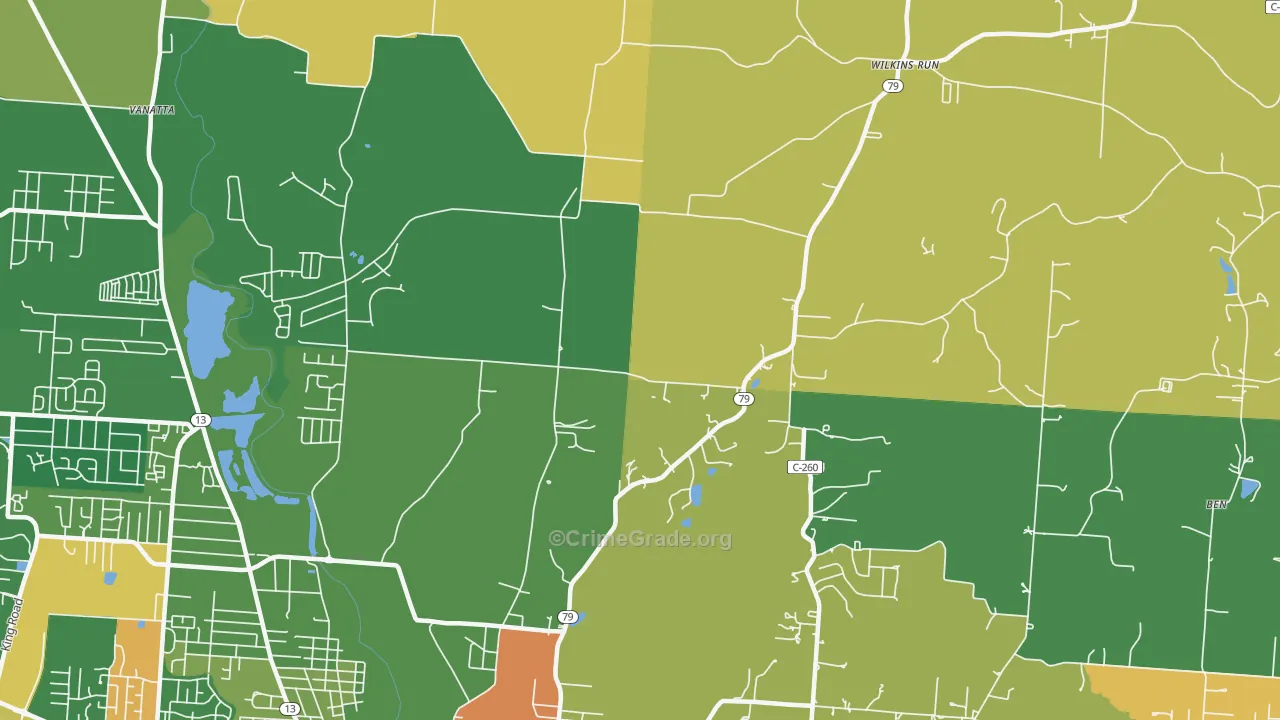 Claylick, OH Map of Burglary Rates