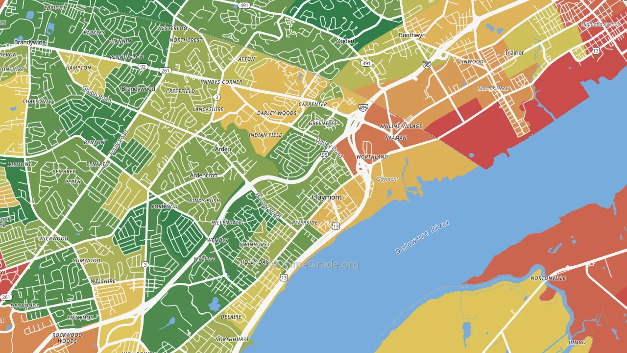 Claymont, DE Map of Burglary Rates