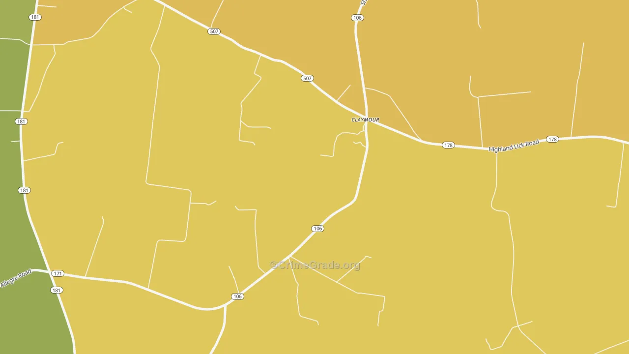 Claymour, KY Map of Burglary Rates