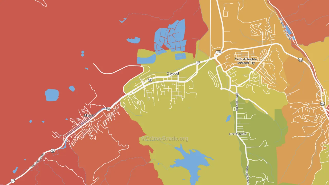 Claypool, AZ Map of Burglary Rates